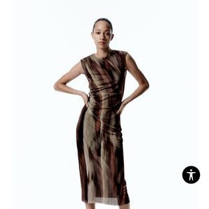 NWT Zara printed tulle dress brown / green